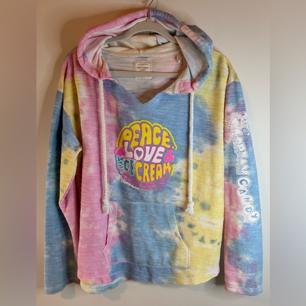 Southern Spirit Tie-Dye Hoodie "Peace, Love, & Ice Cream" Graphic Myrtle Beach